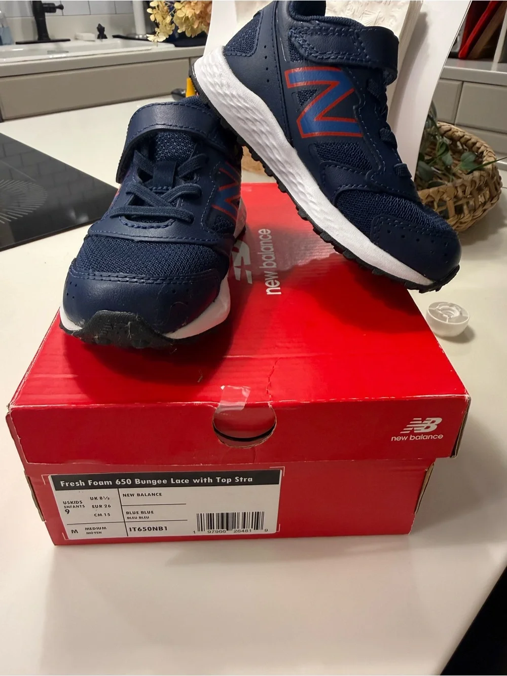 New Balance Kids Navy and Orange Athletic Sneakers